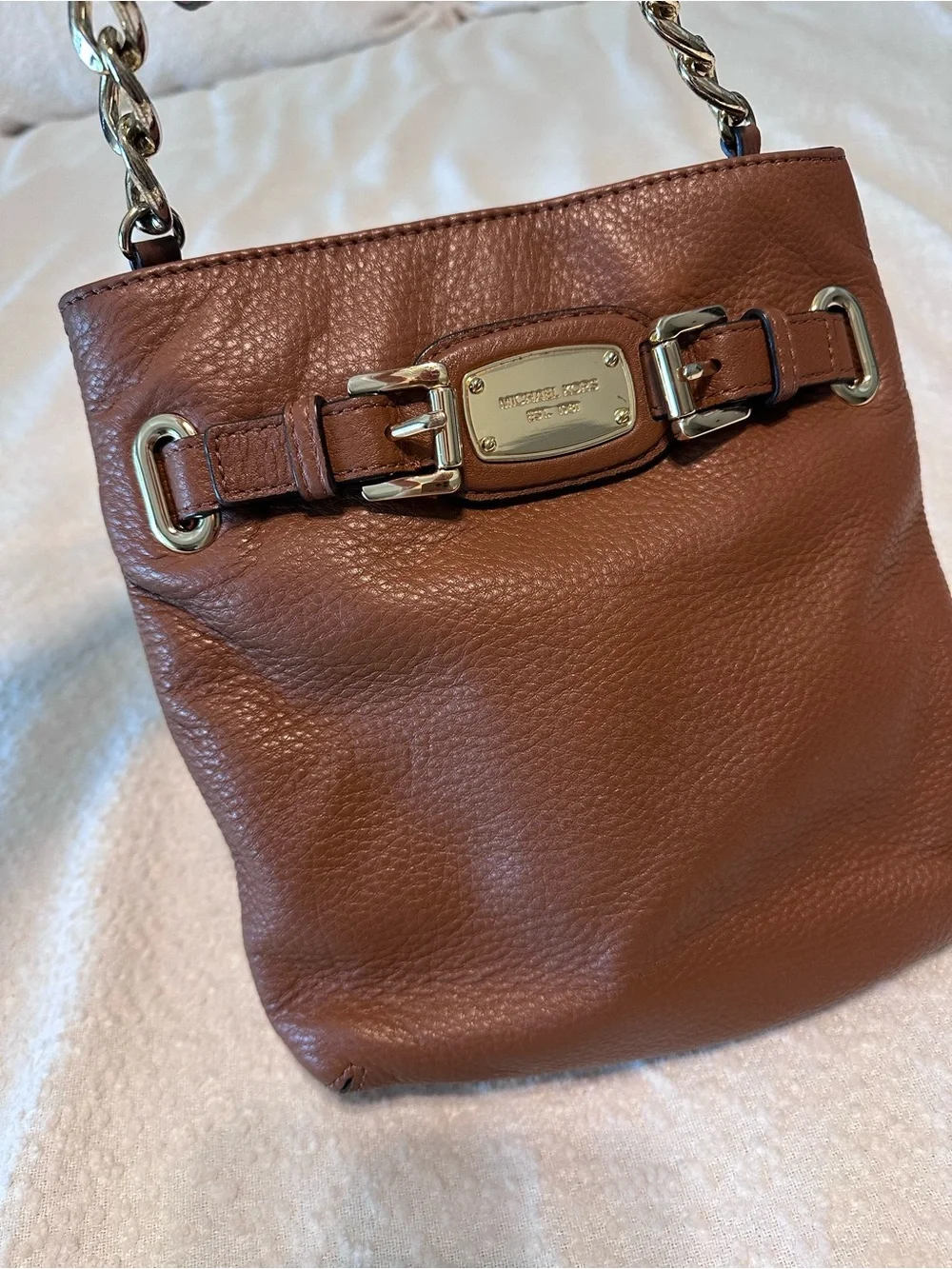 Michael Kors Cognac Pebbled Leather Crossbody Bag with Gold Hardware